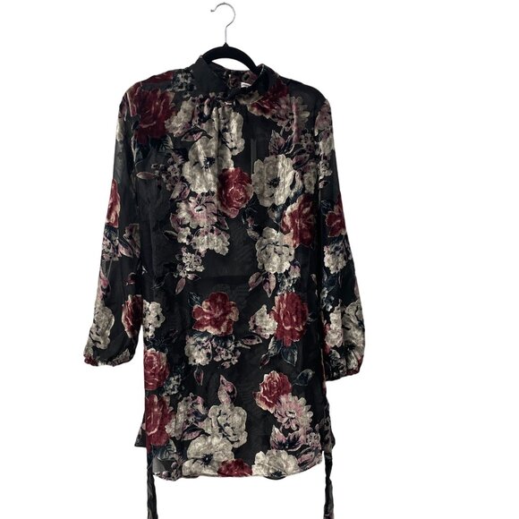 THREE EIGHTY TWO VELVET BURNOUT DRESS SEMI SHEER FLORAL GOTH ROMANTIC SIZE M - Picture 1 of 11